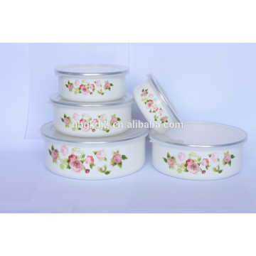 5 pcs enamel ice bowl with plastic cover colorful flower